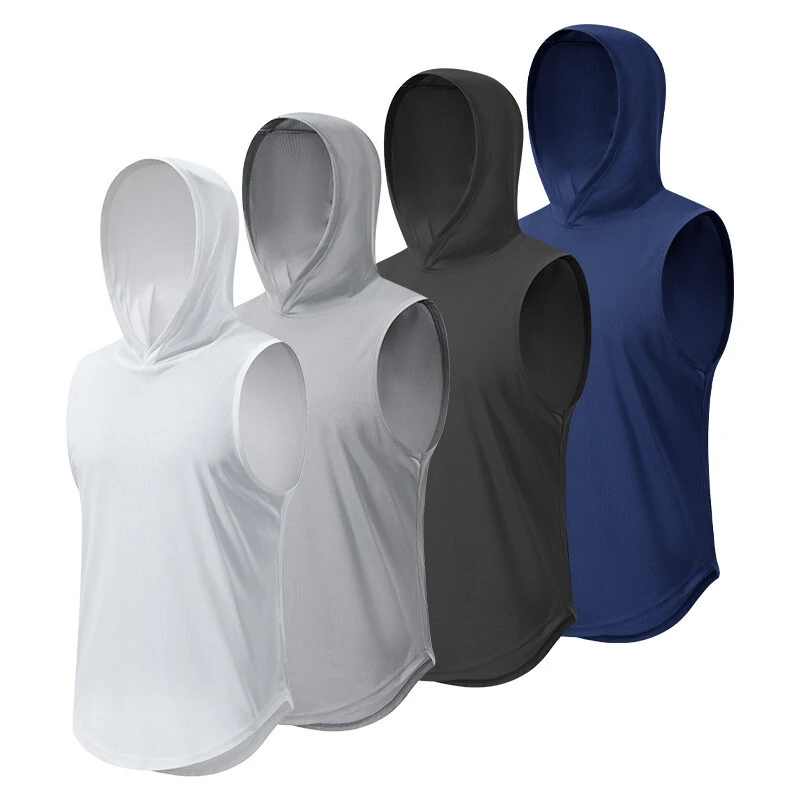 TENGOO Fashion Pure Color Fitness Hooded Tank Top Summer Quick Dry Breathable Muscle Bodybuilding Training Shirt for Gym Workout Running Hiking (image for) TENGOO Fashion Pure Color Fitness Hooded Tank Top Summer Quick Dry Breathable Muscle Bodybuilding Training Shirt for Gym Workout Running Hiking